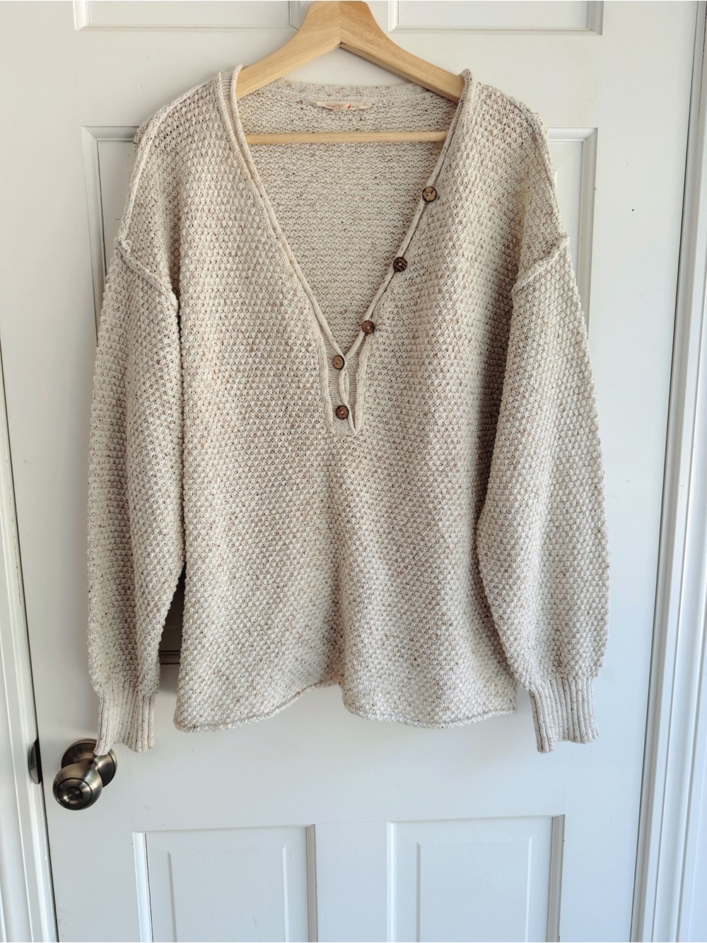 Mazik slouchy Cozy Cream Knit Button-Detail Women's Sweater oversized